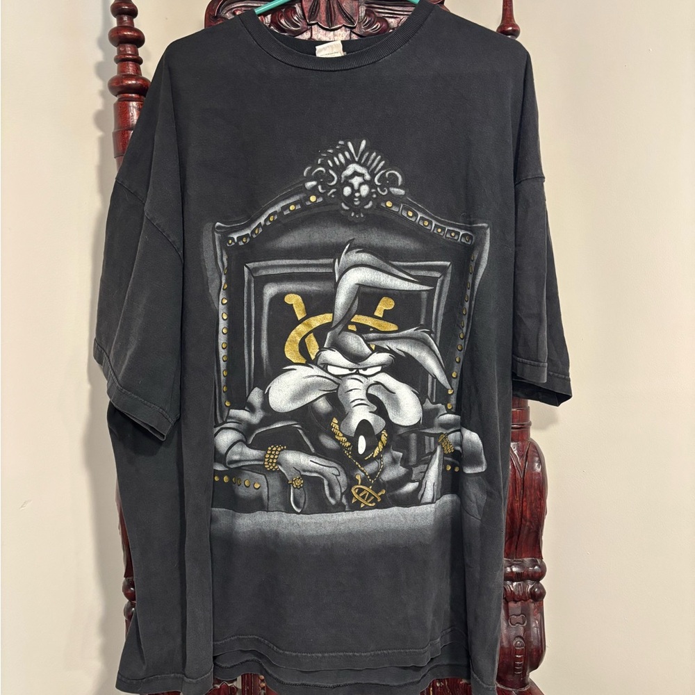 Warner Bros Black and Gray Short Sleeve Tee with Gothic Graphic